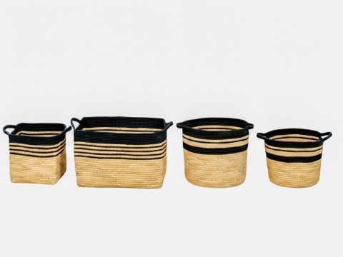Superior Water Hyacinth and Polyester Striped Storage Baskets- Set of 4